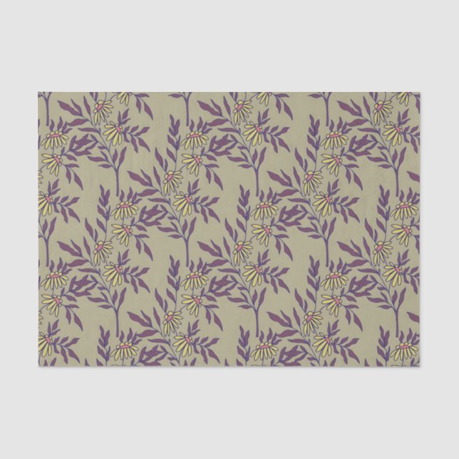 Vibrant Floral Pattern with Yellow Daisies  Tissue Paper (Front)