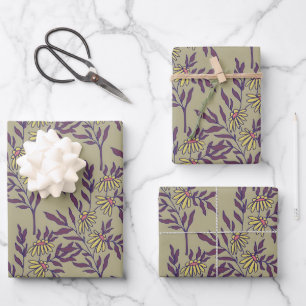 Vibrant Floral Pattern with Yellow Daisies Wrapping Paper Sheet