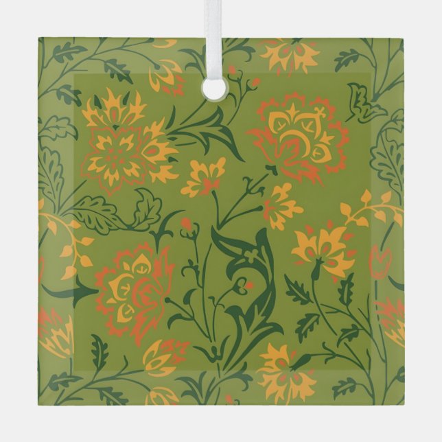  Vibrant Floral Pattern: Yellow and Orange Flowers Glass Tree Decoration (Front)