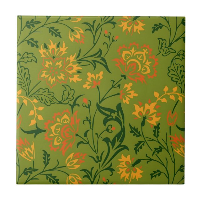  Vibrant Floral Pattern: Yellow and Orange Flowers Tile (Front)