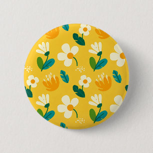 Vibrant Floral Pattern - Yellow Flowers Illustrati 6 Cm Round Badge
