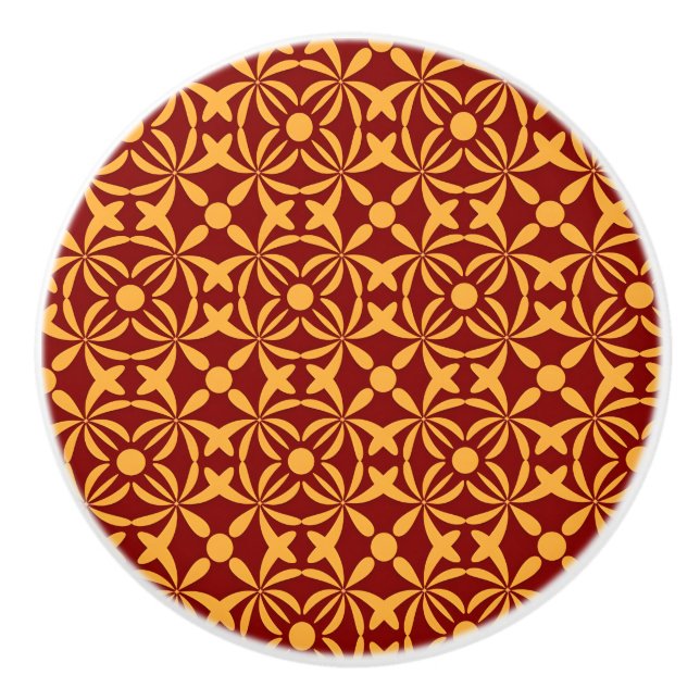 Vibrant Floral Pattern: Yellow Shapes on Red Back Ceramic Knob (Front)