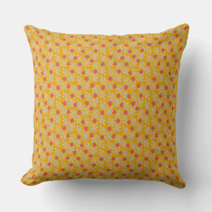 Vibrant Floral Patterns on Bright Orange Back Cushion