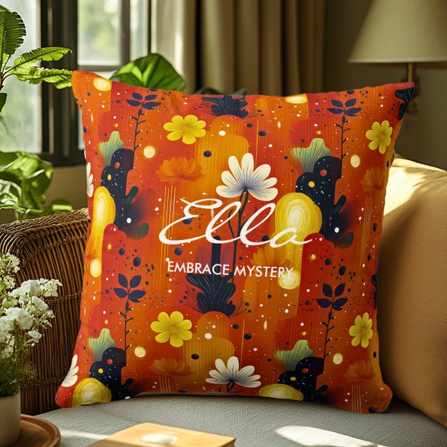Vibrant Floral Pillow with Customisable Name (Creator Uploaded)
