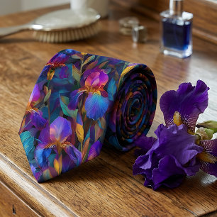 Vibrant Floral Purple Iris Men's Necktie