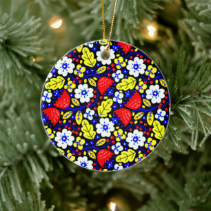 Vibrant Floral Retro Ceramic Ornament