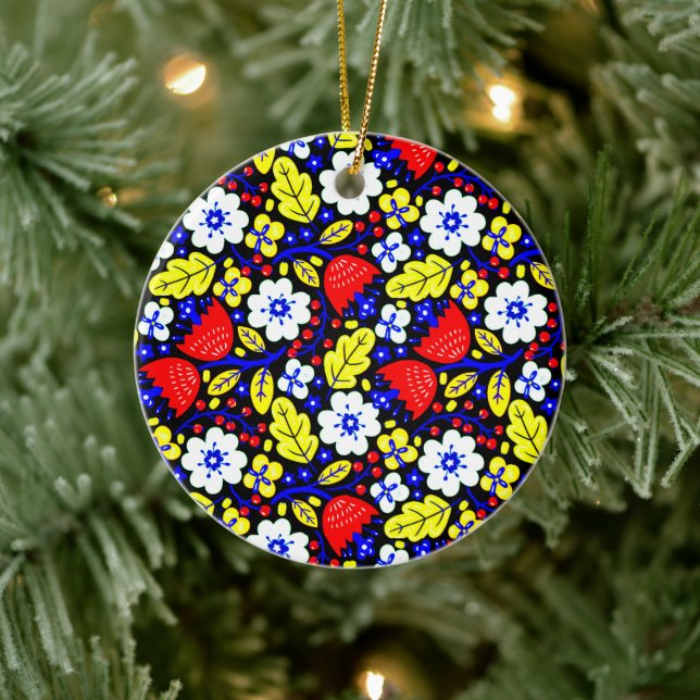 Vibrant Floral Retro Ceramic Ornament (Tree)