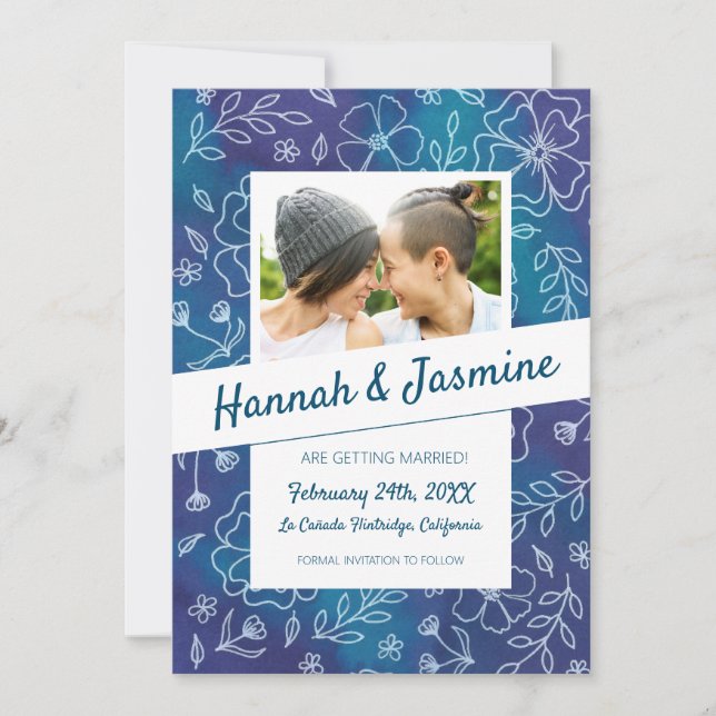 Vibrant Floral Save the Date with Photo Invitation (Front)