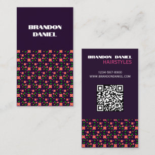Vibrant Floral Seamless Pattern on deep purple Business Card