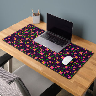 Vibrant Floral Seamless Pattern on deep purple Desk Mat