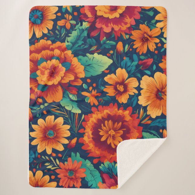 Vibrant Floral Sherpa Blanket - Large (Front)