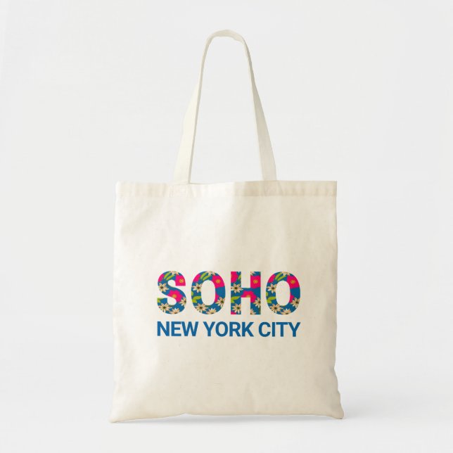 Vibrant Floral SOHO New York City Neighbourhoods Tote Bag (Front)