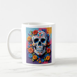 Vibrant Floral Sugar Skull Art  for Creativ Coffee Mug