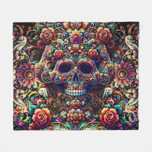Vibrant Floral Super Sugar Skull Fleece Blanket