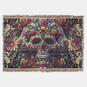 Vibrant Floral Super Sugar Skull Throw Blanket