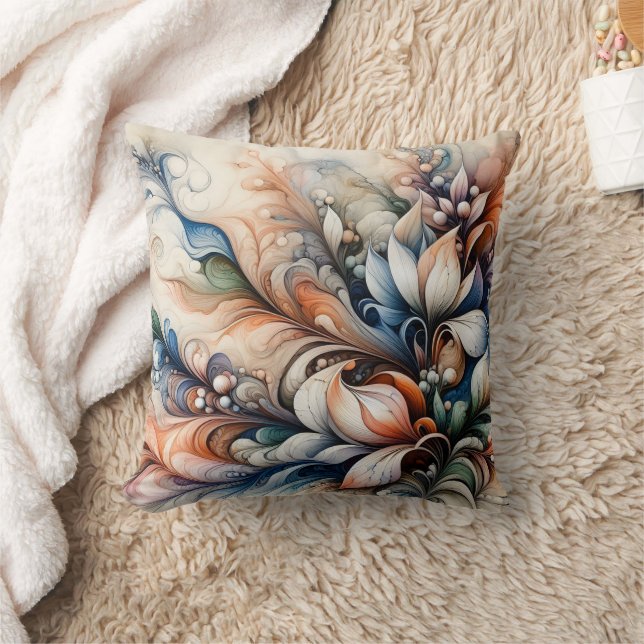 Vibrant Floral Swirl Artwork Cushion (Blanket)