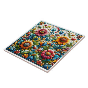 Vibrant Floral Tile Art Design