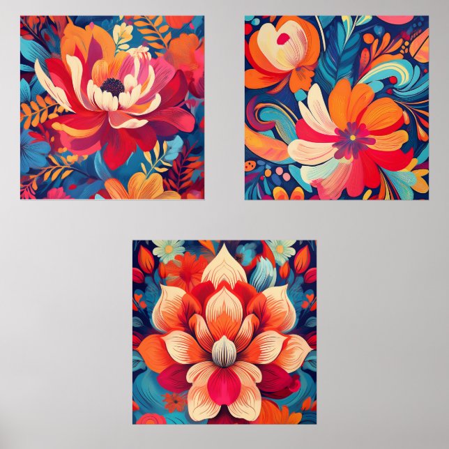Vibrant Floral Trio – Colourful Floral Art Set (Front)