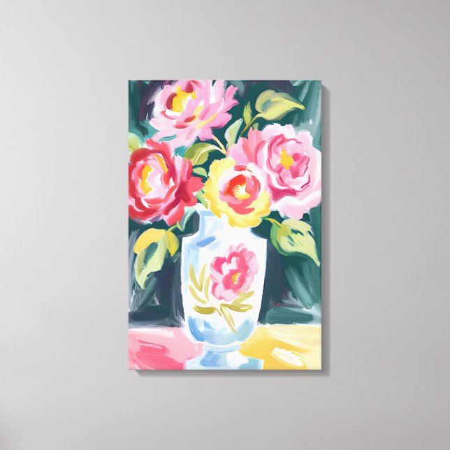 Vibrant Floral Vase Painting Canvas Print (Front)