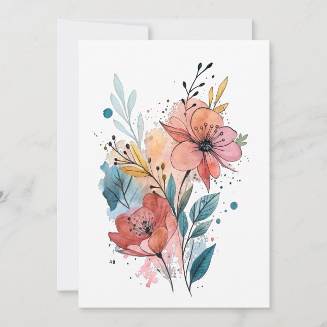Vibrant Floral Watercolor Design Invitation (Front)