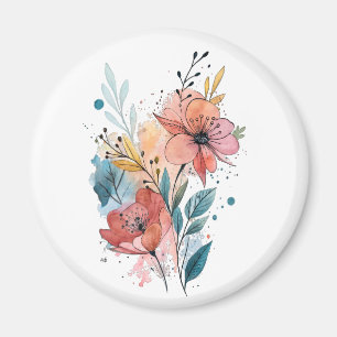 Vibrant Floral Watercolor Design Magnet