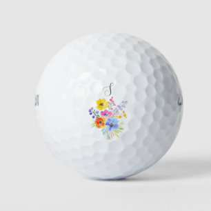 Vibrant Floral Watercolor Monogram  Golf Balls