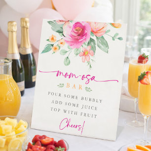 Vibrant Floral Watercolor Mum-osa bar Baby Shower Pedestal Sign
