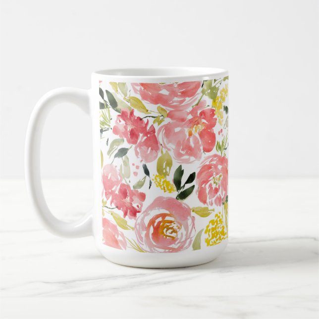 Vibrant floral watercolor pattern  coffee mug (Left)