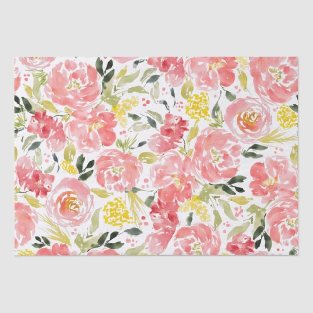 Vibrant floral watercolor pattern  tissue paper (Front)