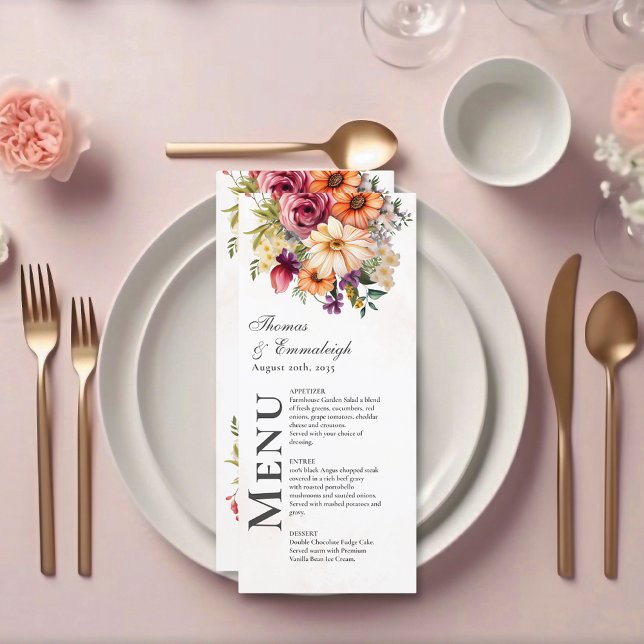 Vibrant Floral Watercolor Wedding Menu (Creator Uploaded)