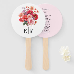 Vibrant Floral Wedding Program Hand Fan