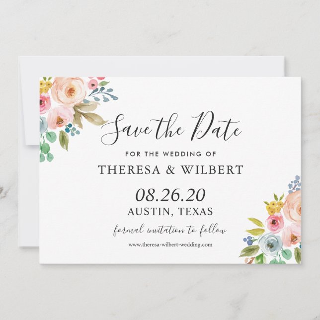 Vibrant Floral Wedding Save The Date Card (Front)