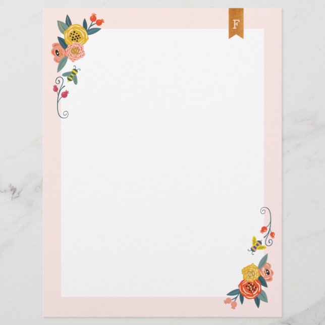 Vibrant Floral Wildflowers & Honey Bee Frame Custom Letterhead (Front)