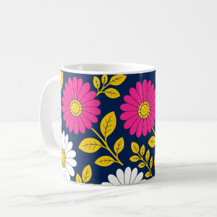 Vibrant Floral with Daisies and Golden Leaves Coffee Mug