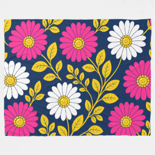 Vibrant Floral with Daisies and Golden Leaves Fleece Blanket