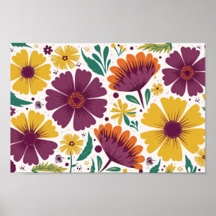 Vibrant Floral with Purple & Yellow Blooms  Poster