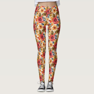 Vibrant Floral With Sunflowers and Leaves Leggings