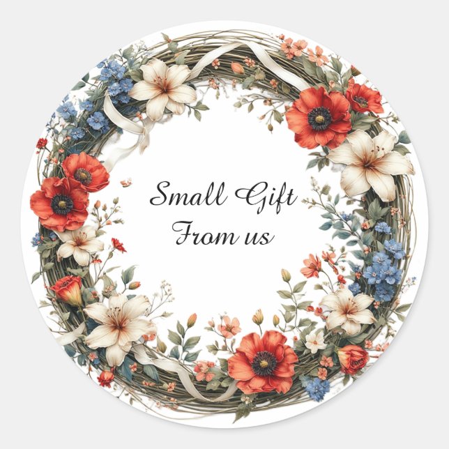 Vibrant Floral Wreath Classic Round Sticker (Front)