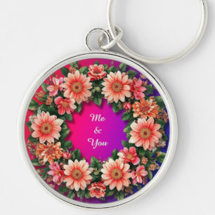 Vibrant Floral Wreath on a Gradient Key Ring