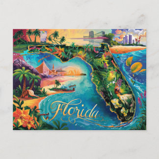Vibrant Florida Map Art Postcard
