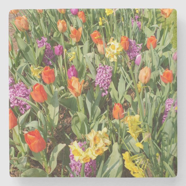 Vibrant Flower Garden Stone Coaster (Front)