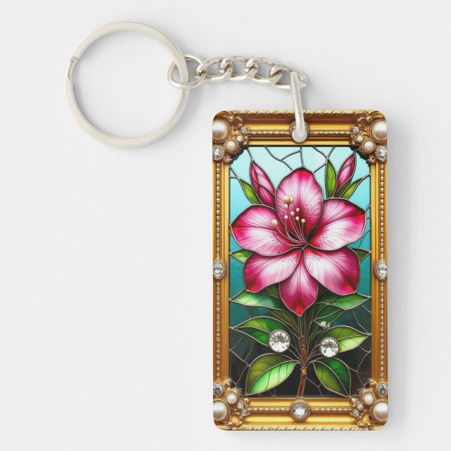 Vibrant Flower Ornately Framed Key Ring (Front)