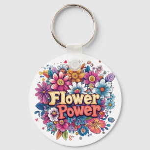 Vibrant Flower Power Design with Colorful Blooms Key Ring