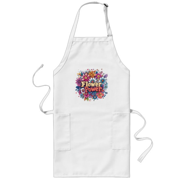 Vibrant Flower Power Design with Colorful Blooms  Long Apron (Front)