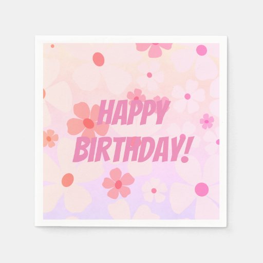 Image of Vibrant Flower Power Happy Birthday Disposable Napkin