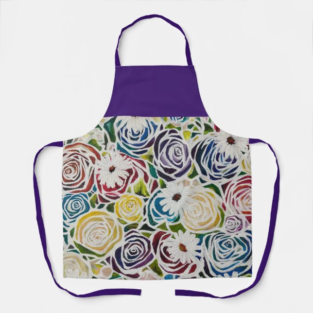 Vibrant Flower Rose Bouquet Apron (Front)