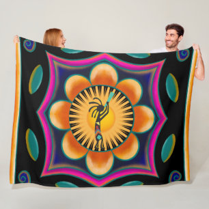 Vibrant Flower Southwestern Kokopelli Fleece Blank