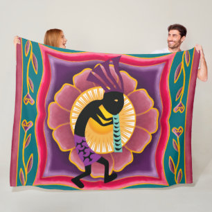 Vibrant Flower Southwestern Kokopelli Fleece Blanket