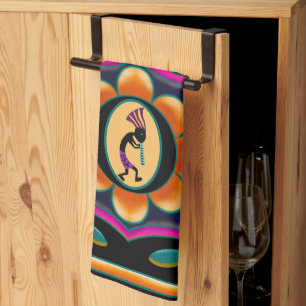 Vibrant Flower Southwestern Kokopelli  Tea Towel