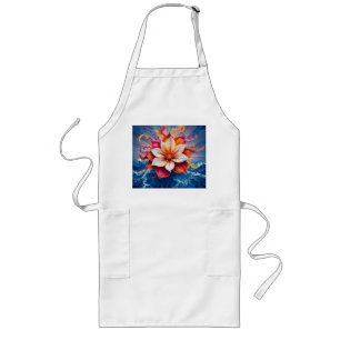 Vibrant Flower with Swirling Patterns Long Apron